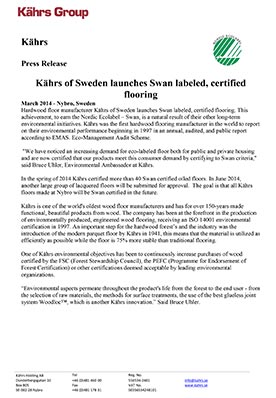 Деревянные полы Kährs сертифицированы SWAN